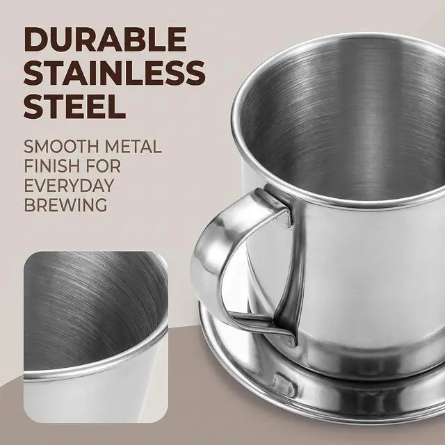 Alt view image 3 of 5 - Silver Vietnamese Coffee Filter Stainless Steel Coffee Pot Drip Infuse Cup Brewing Teapot No Need Paper Drip Coffee Pot Machine Filter