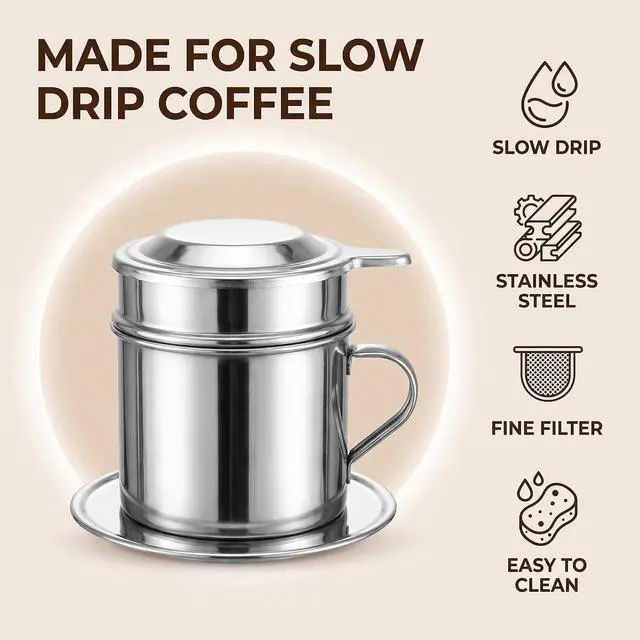 Alt view image 4 of 5 - Silver Vietnamese Coffee Filter Stainless Steel Coffee Pot Drip Infuse Cup Brewing Teapot No Need Paper Drip Coffee Pot Machine Filter