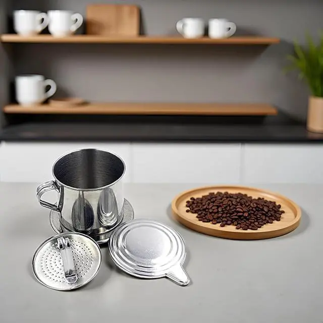 Alt view image 3 of 5 - Silver Vietnamese Coffee Filter Stainless Steel Pot Drip Infuse Cup Brewing Teapot No Need Paper Drip Coffee Pot Machine Filter for Home Kitchen Office Outdoor