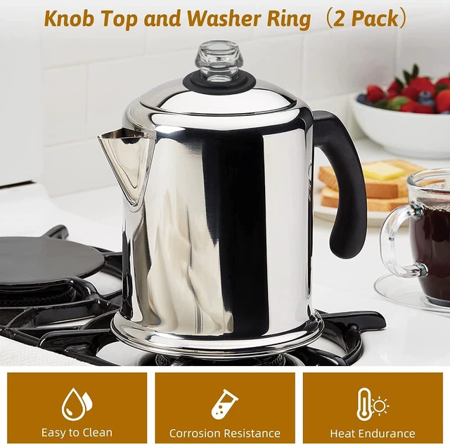 Alt view image 5 of 7 - Coffee Percolators Knob Top and Washer Ring, 2 Sets Camping Coffee Pot Top Replacement Parts, Compatible with Farberware Coffee Maker