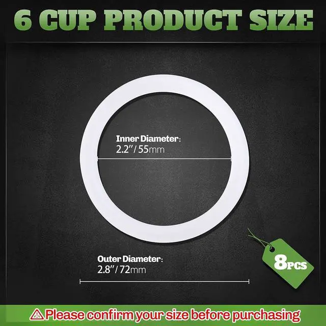 Alt view image 2 of 7 - 8 Pcs 6 Cups Replacement Food Grade Silicone Gasket, For Bialetti Moka Pots