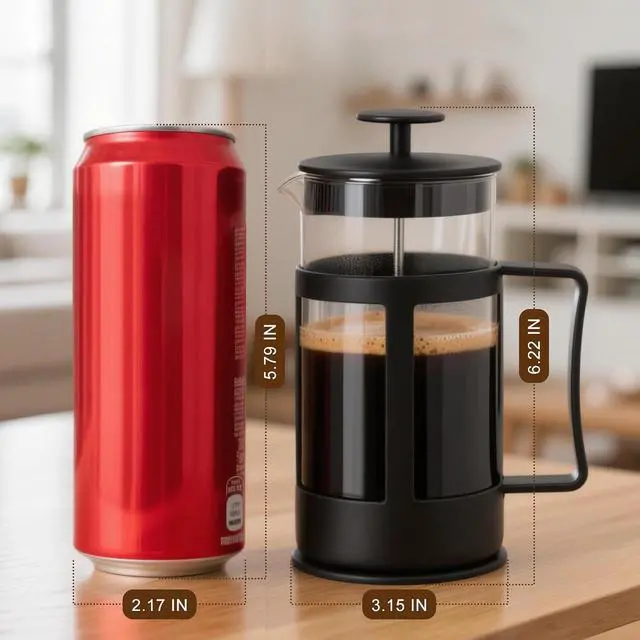 Alt view image 4 of 7 - Chiallco Mini French Press Coffee Maker, Heat Resistant Thickened Borosilicate Classic Glass Stainless Steel Coffee Press, 12OZ Heat Cold Brew Coffee Pot Tea Press for Kitchen Travel CampingBlack