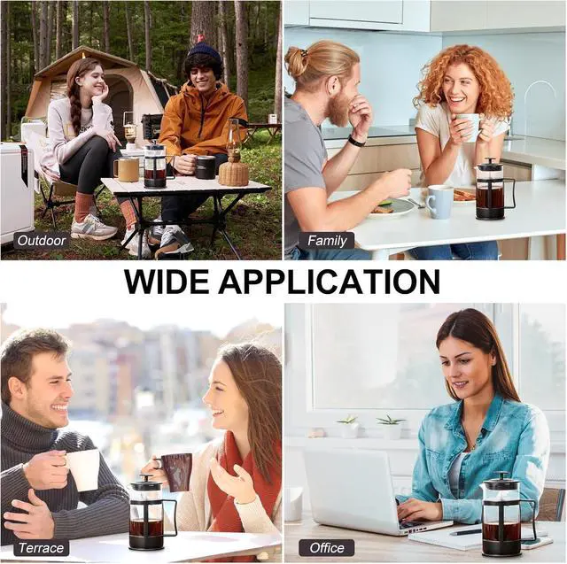 Alt view image 7 of 7 - Chiallco Mini French Press Coffee Maker, Heat Resistant Thickened Borosilicate Classic Glass Stainless Steel Coffee Press, 12OZ Heat Cold Brew Coffee Pot Tea Press for Kitchen Travel CampingBlack