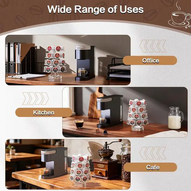 Alt view image 3 of 7 - K Cup Holder, Acrylic Coffee Pod Carousel 30 Pods Holder Stand Spins 360-Degrees Transparent for Home or Office Kitchen Counter Organizer