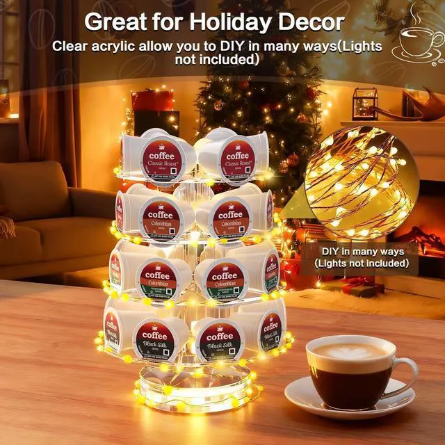 Alt view image 5 of 7 - K Cup Holder, Acrylic Coffee Pod Carousel 30 Pods Holder Stand Spins 360-Degrees Transparent for Home or Office Kitchen Counter Organizer