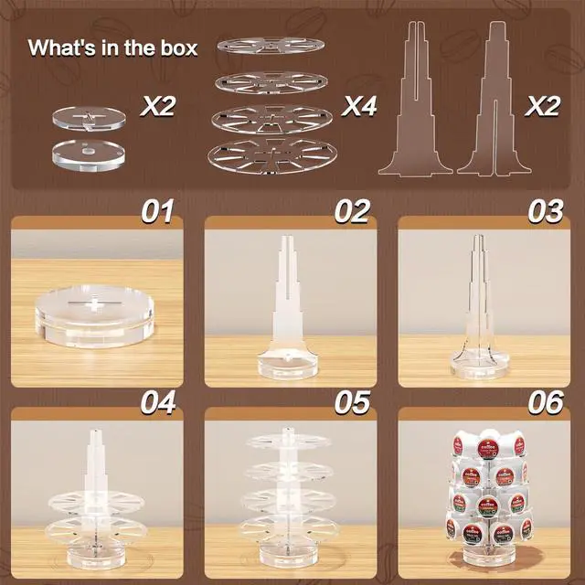 Alt view image 6 of 7 - K Cup Holder, Acrylic Coffee Pod Carousel 30 Pods Holder Stand Spins 360-Degrees Transparent for Home or Office Kitchen Counter Organizer