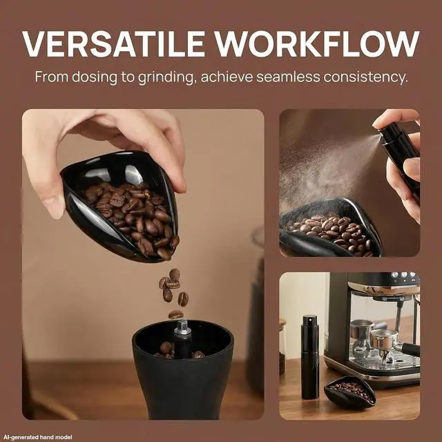 Alt view image 4 of 7 - Coffee Bean Dosing Cup and Spray Bottle Set, Ceramic Coffee Dosing Cup with Coffee Bean Spritzer, Espresso Spray Bottle to Help Reduce Static, Black