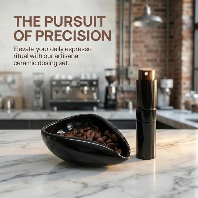 Alt view image 3 of 7 - Coffee Bean Dosing Cup and Spray Bottle Set, Ceramic Coffee Dosing Cup with Coffee Bean Spritzer, Espresso Spray Bottle to Help Reduce Static, Black