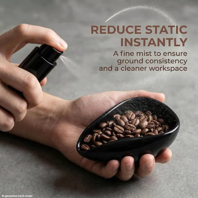 Alt view image 6 of 7 - Coffee Bean Dosing Cup and Spray Bottle Set, Ceramic Coffee Dosing Cup with Coffee Bean Spritzer, Espresso Spray Bottle to Help Reduce Static, Black