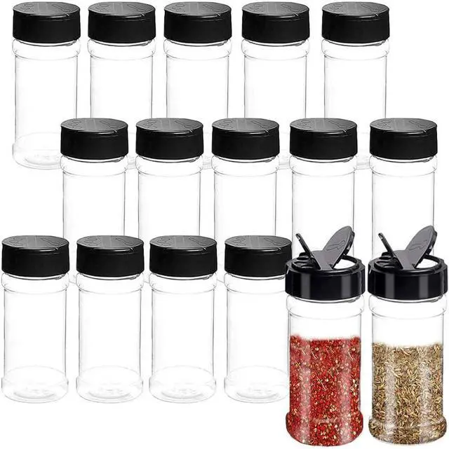 Main image of 16 PCS 3.5oz Plastic Seasoning Containers with Black Screw Lids to Pour or Shake,Portable Empty Clear Spice Jars,Storage Seasoning Containers for Spice,Powders,Peppers