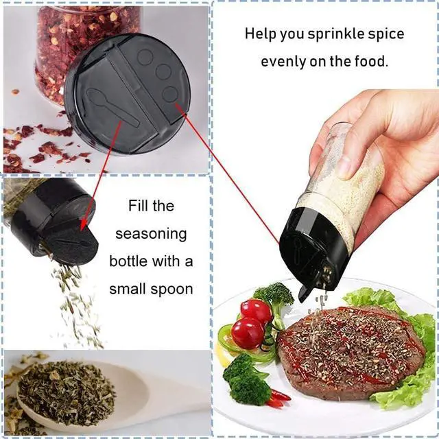 Alt view image 3 of 6 - 16 PCS 3.5oz Plastic Seasoning Containers with Black Screw Lids to Pour or Shake,Portable Empty Clear Spice Jars,Storage Seasoning Containers for Spice,Powders,Peppers