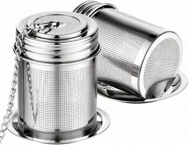 Main image of Tea Filter, 2-Pack Cooking Infuser with Extra Fine Mesh Tea Ball Strainers Threaded Connection 304 Stainless Steel with Extended Chain Hook to Brew Loose Leaf Tea,Spices & Seasonings