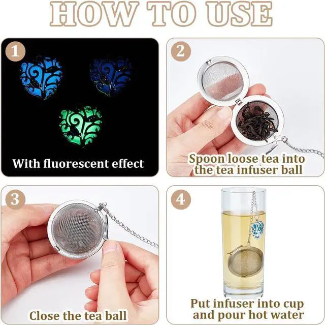 Alt view image 3 of 5 - UNICRAFTALE 6Pcs Loose Tea Infuser Stainless Steel Loose Leaf Tea Ball Mesh Tea Strainer with Crystal Rhinestone Pendants and Heart Luminous Stone for Brew Tea, Spices & Seasoning
