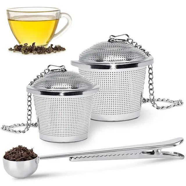 Main image of Tea Infuser Set of 2 (1 Large, 1 Small) with Scoop, Stainless Steel