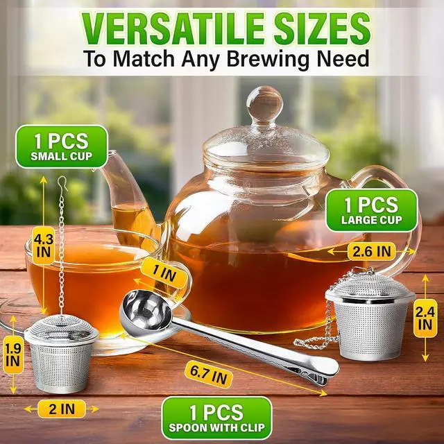 Alt view image 2 of 7 - Tea Infuser Set of 2 (1 Large, 1 Small) with Scoop, Stainless Steel