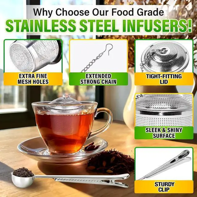 Alt view image 3 of 7 - Tea Infuser Set of 2 (1 Large, 1 Small) with Scoop, Stainless Steel