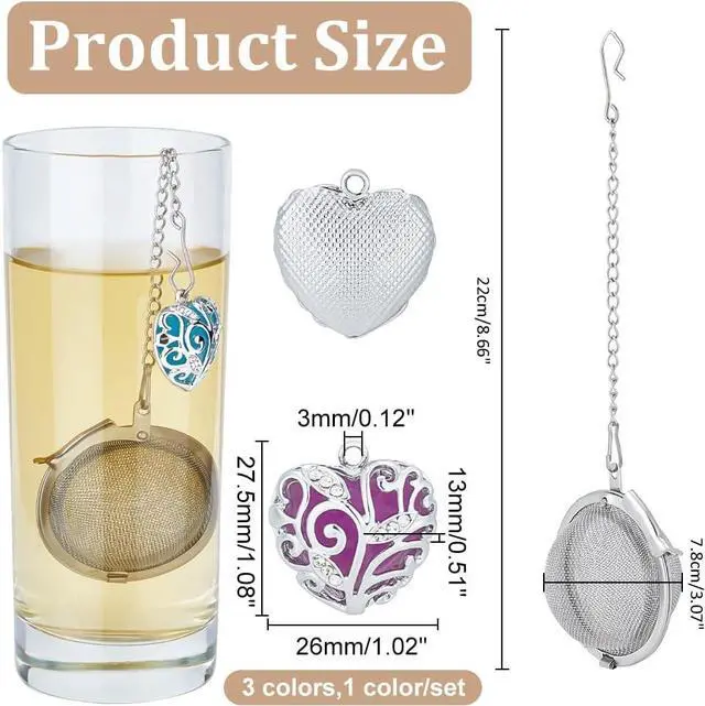 Alt view image 2 of 5 - UNICRAFTALE 6Pcs Loose Tea Infuser Stainless Steel Loose Leaf Tea Ball Mesh Tea Strainer with Crystal Rhinestone Pendants and Heart Luminous Stone for Brew Tea, Spices & Seasoning