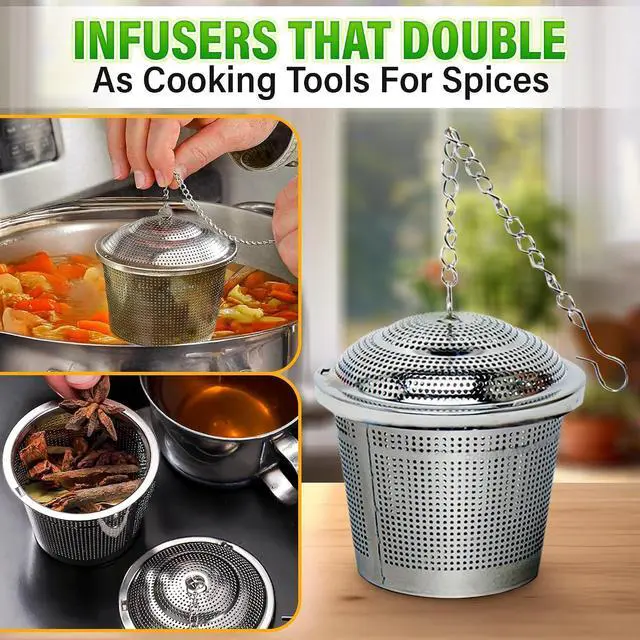 Alt view image 7 of 7 - Tea Infuser Set of 2 (1 Large, 1 Small) with Scoop, Stainless Steel