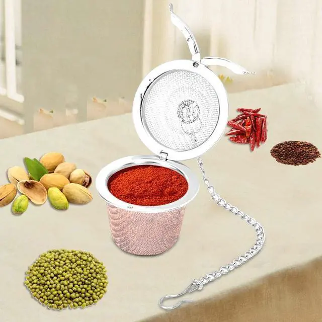 Alt view image 7 of 7 - Stainless Steel Seasoning Ball, Herbal Filter, Soup Seasonings Seperation Basket Infuser Filter, Tea Strainer Mesh Ball with Chain (M)