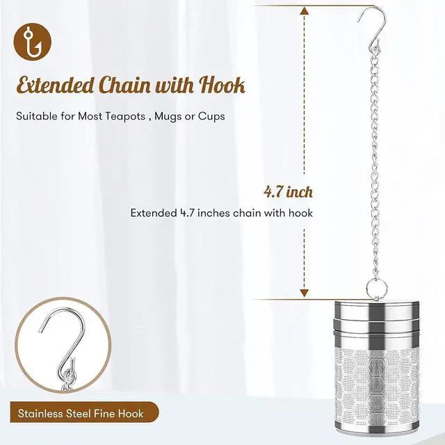 Alt view image 3 of 7 - Tea Infusers for Loose Tea (1 Pack), 18/8 Stainless Steel Tea Strainer, Extra Fine Mesh Tea Diffuser for Brewing Tea, Spices & Seasoning