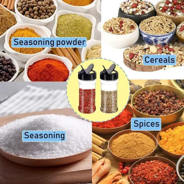 Alt view image 4 of 6 - 16 PCS 3.5oz Plastic Seasoning Containers with Black Screw Lids to Pour or Shake,Portable Empty Clear Spice Jars,Storage Seasoning Containers for Spice,Powders,Peppers