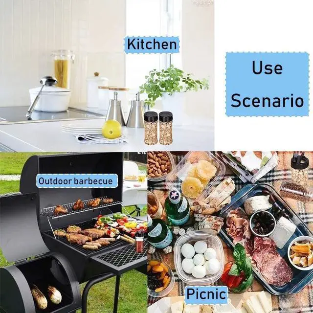 Alt view image 5 of 6 - 16 PCS 3.5oz Plastic Seasoning Containers with Black Screw Lids to Pour or Shake,Portable Empty Clear Spice Jars,Storage Seasoning Containers for Spice,Powders,Peppers