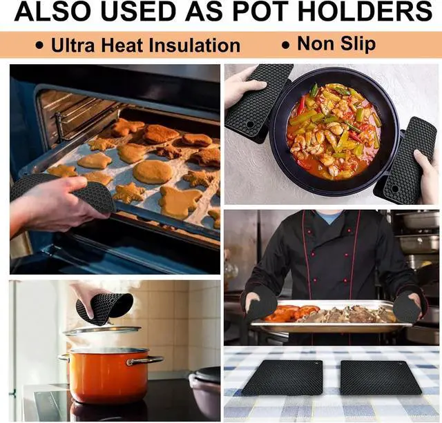 Alt view image 5 of 7 - Thickened Silicone Microwave Mat, 4 Pcs Black Round and Square 7.08 Inch Heat Resistant Trivets Pot Holder for Hot Dishes, Pots and Pans (Black)