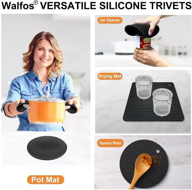 Alt view image 6 of 7 - Thickened Silicone Microwave Mat, 4 Pcs Black Round and Square 7.08 Inch Heat Resistant Trivets Pot Holder for Hot Dishes, Pots and Pans (Black)
