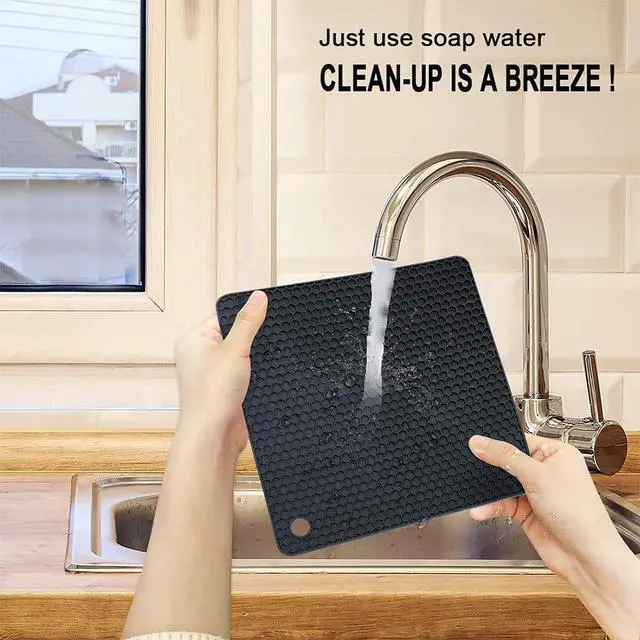 Alt view image 7 of 7 - Thickened Silicone Microwave Mat, 4 Pcs Black Round and Square 7.08 Inch Heat Resistant Trivets Pot Holder for Hot Dishes, Pots and Pans (Black)