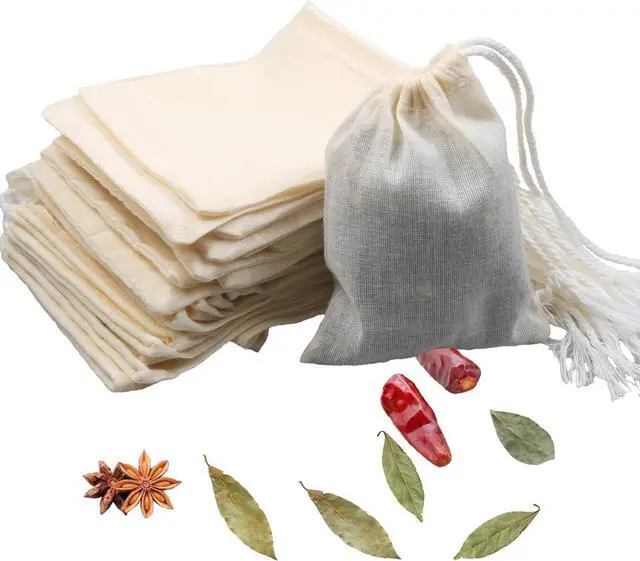 Main image of 10Pcs Reusable Tea Filter Bag, Soup, Bone Broth Brew, Spice, Muslin Strainer, Natural Unbleached Cotton Cheesecloth Bags for Cold Brew Coffee (3x4inch)