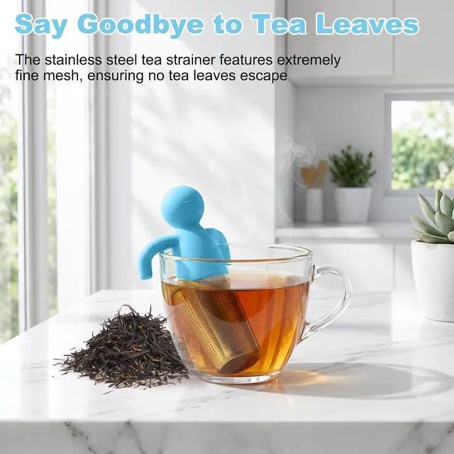 Alt view image 4 of 7 - 304 Stainless Steel Tea Infuser for Loose Leaf Tea, Extra Fine Mesh Tea Strainer Ball with Handle, Reusable Tea Steeper Filter for Cup, Mug and Teapot (sky blue)