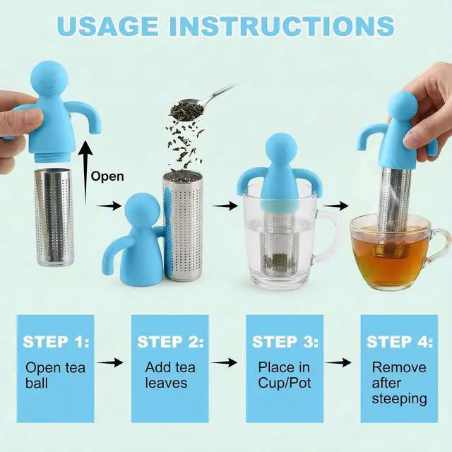 Alt view image 5 of 7 - 304 Stainless Steel Tea Infuser for Loose Leaf Tea, Extra Fine Mesh Tea Strainer Ball with Handle, Reusable Tea Steeper Filter for Cup, Mug and Teapot (sky blue)