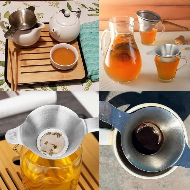 Alt view image 4 of 7 - Honbay 2PCS Different Size 304 Stainless Steel Mini Strainer Fine Mesh Tea Funnel Tea Coffee Filter with Double Handles