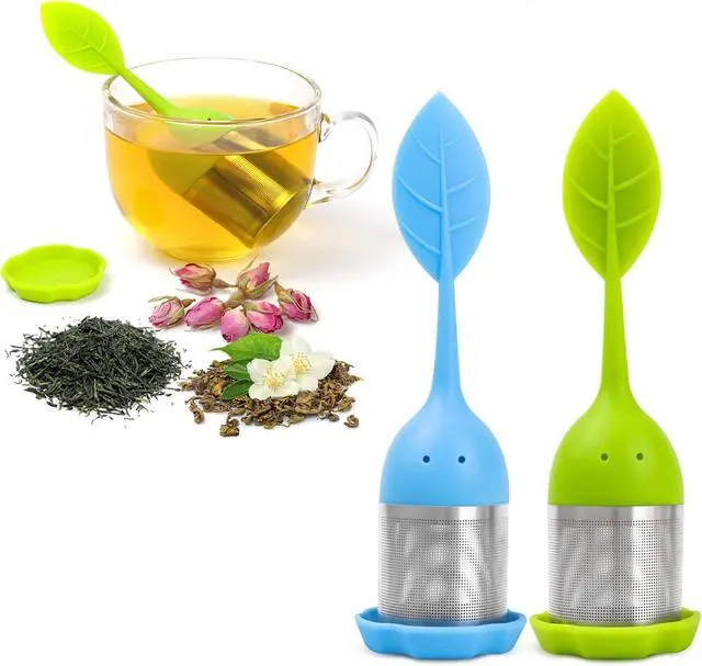 Main image of 2 Pack Leaf Silicone Tea Strainers for Tea Leaves- Green, Blue