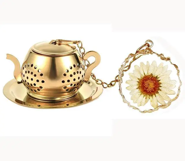 Main image of Tea Infuser for Loose Leaf Tea with Real Daisy Resin Pendant Stainless Steel Tea Infuser Tea Strainers Cute Tea Steeper for loose tea (Daisy)