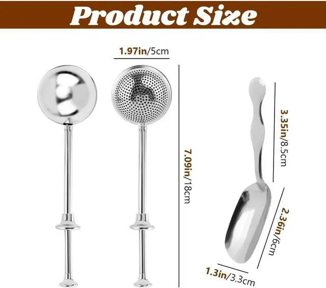Alt view image 2 of 7 - Tea Ball For Loose Leaf Tea, 2pcs Tea-Infuser With Spoon And Handle Stainless Steel Fine Mesh Ball Filter Snap Ball-Tea Strainer(3pcs)
