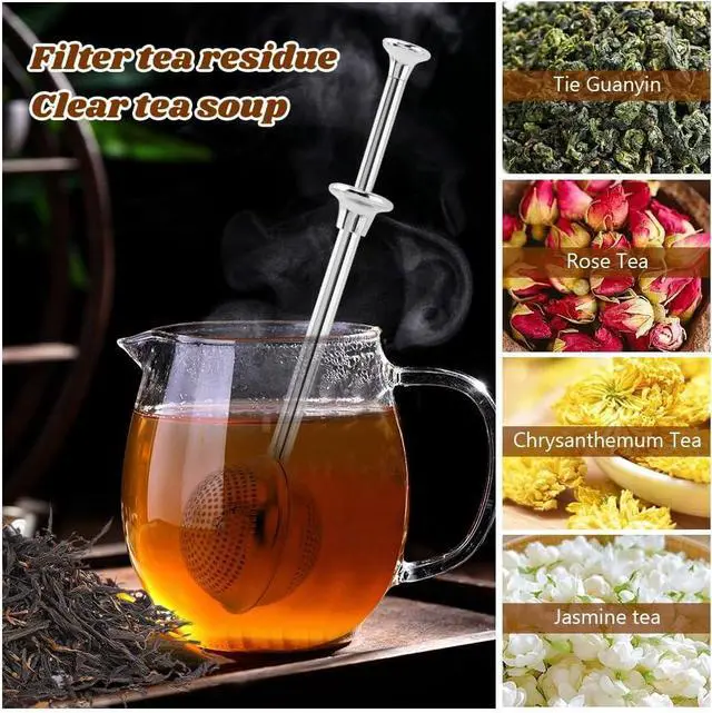Alt view image 4 of 7 - Tea Ball For Loose Leaf Tea, 2pcs Tea-Infuser With Spoon And Handle Stainless Steel Fine Mesh Ball Filter Snap Ball-Tea Strainer(3pcs)