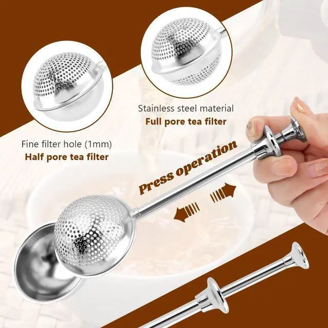 Alt view image 3 of 7 - Tea Ball For Loose Leaf Tea, 2pcs Tea-Infuser With Spoon And Handle Stainless Steel Fine Mesh Ball Filter Snap Ball-Tea Strainer(3pcs)