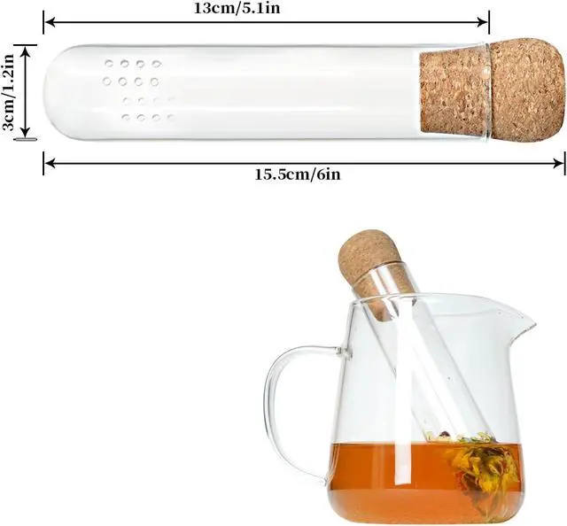 Alt view image 3 of 7 - 2 PCS Glass Loose Tea Infuser with Cork Lid Spoon Brush