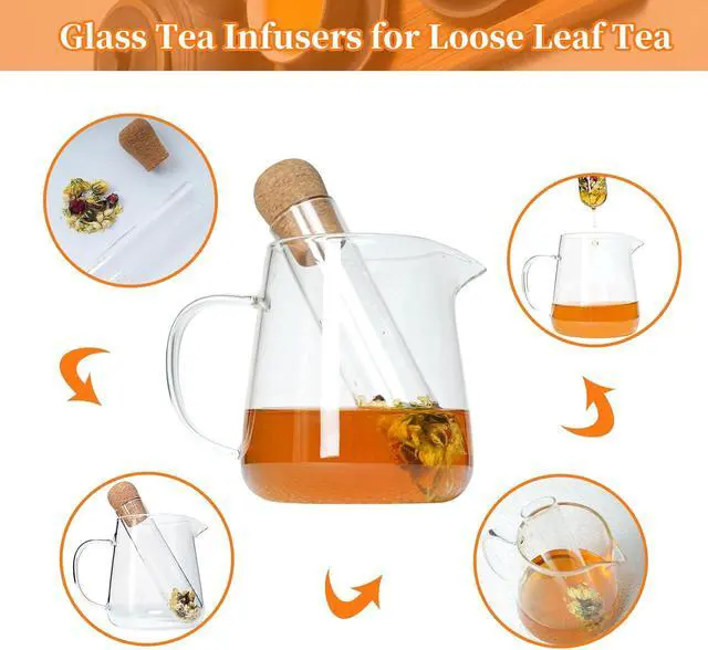 Alt view image 6 of 7 - 2 PCS Glass Loose Tea Infuser with Cork Lid Spoon Brush