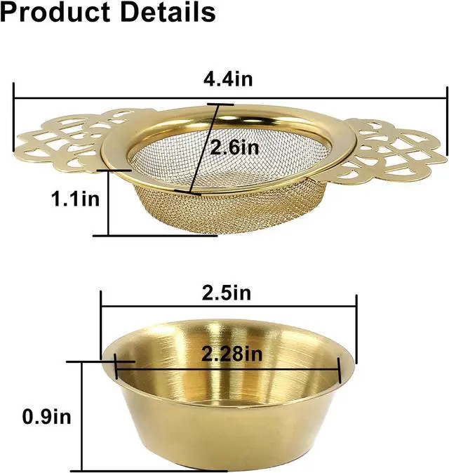 Alt view image 2 of 5 - 2 Pack Tea Strainers with Drip Bowls, Gold
