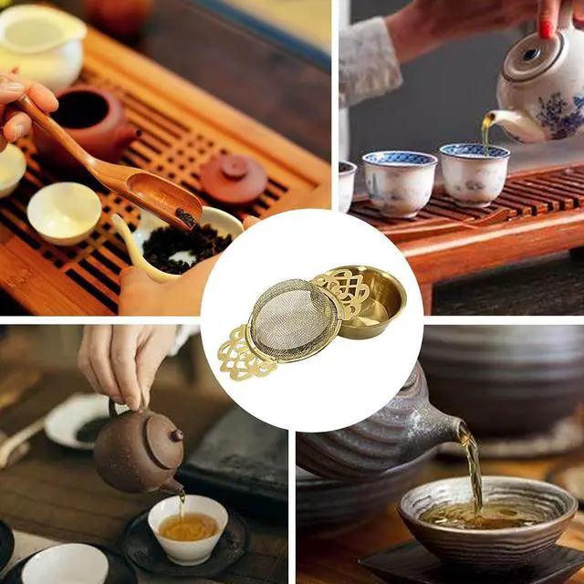 Alt view image 4 of 5 - 2 Pack Tea Strainers with Drip Bowls, Gold