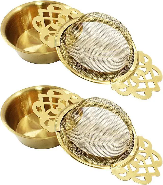 Alt view image 5 of 5 - 2 Pack Tea Strainers with Drip Bowls, Gold
