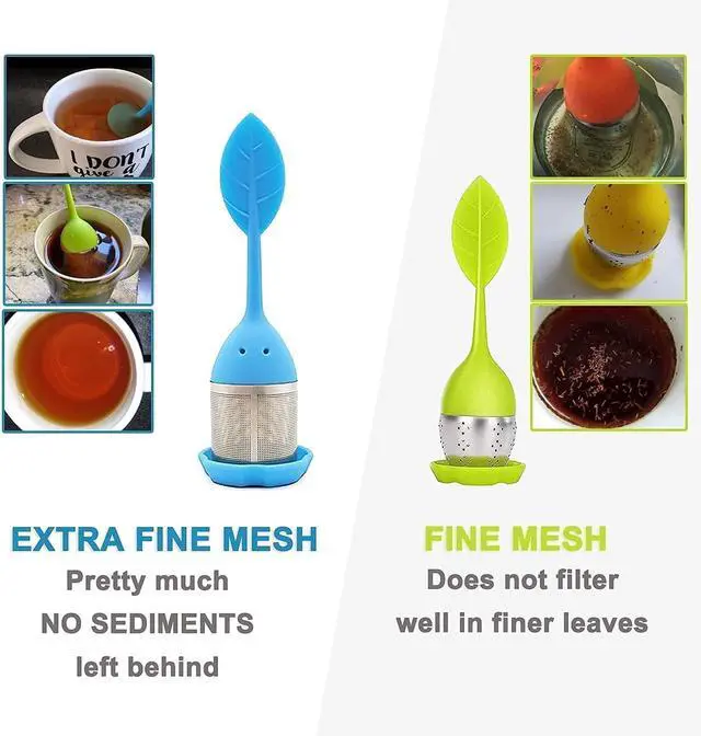 Alt view image 5 of 5 - 2 Pack Leaf Silicone Tea Strainers for Tea Leaves- Green, Blue