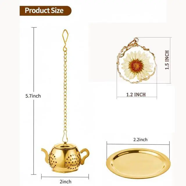 Alt view image 3 of 7 - Tea Infuser for Loose Leaf Tea with Real Daisy Resin Pendant Stainless Steel Tea Infuser Tea Strainers Cute Tea Steeper for loose tea (Daisy)
