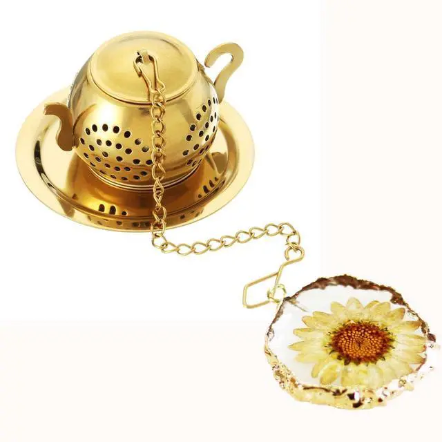 Alt view image 2 of 7 - Tea Infuser for Loose Leaf Tea with Real Daisy Resin Pendant Stainless Steel Tea Infuser Tea Strainers Cute Tea Steeper for loose tea (Daisy)