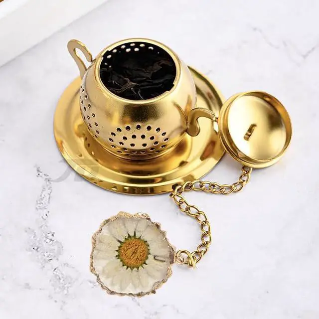 Alt view image 4 of 7 - Tea Infuser for Loose Leaf Tea with Real Daisy Resin Pendant Stainless Steel Tea Infuser Tea Strainers Cute Tea Steeper for loose tea (Daisy)