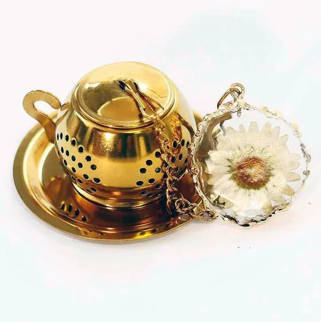Alt view image 7 of 7 - Tea Infuser for Loose Leaf Tea with Real Daisy Resin Pendant Stainless Steel Tea Infuser Tea Strainers Cute Tea Steeper for loose tea (Daisy)