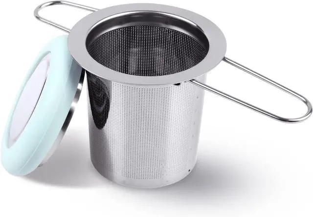 Main image of Tea Infuser Stainless Steel Tea Strainer Folding Handle Tea Filter Extra Fine Mesh Strainer Brewing Basket with Lid for Loose Leaf Tea (Light Blue)