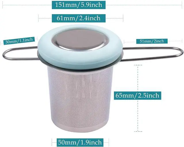 Alt view image 2 of 7 - Tea Infuser Stainless Steel Tea Strainer Folding Handle Tea Filter Extra Fine Mesh Strainer Brewing Basket with Lid for Loose Leaf Tea (Light Blue)